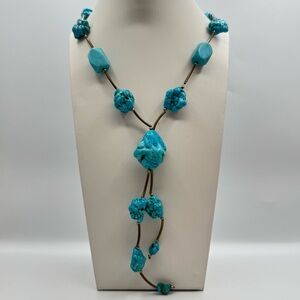 Howlite Turquoise Tone Nugget Boho Lariat Necklace